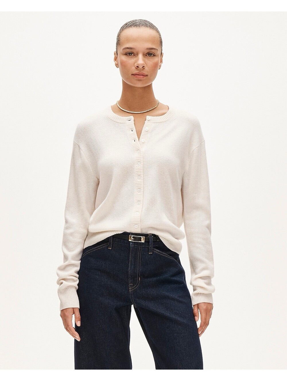 J. Crew Perfect Cashmere Cardigan in Snow Cream Size Medium Minimalist
